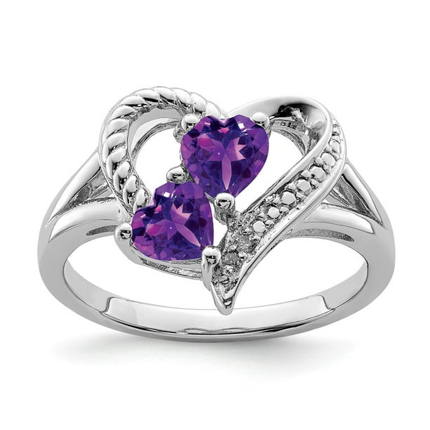 1.14 Cttw 925 Sterling Silver Heart Cut Amethyst and Diamond Engagement Ring 1.14 Cttw 925 Sterling Silver Heart Cut Amethyst and Diamond Engagement Ring